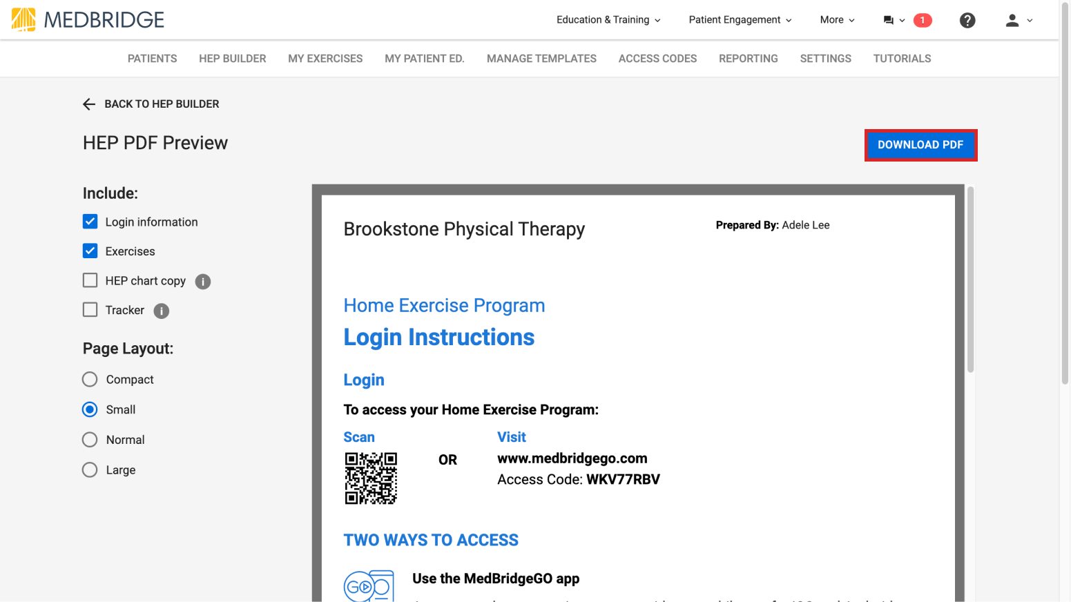 How do I add Patient Portal login instructions to a program print