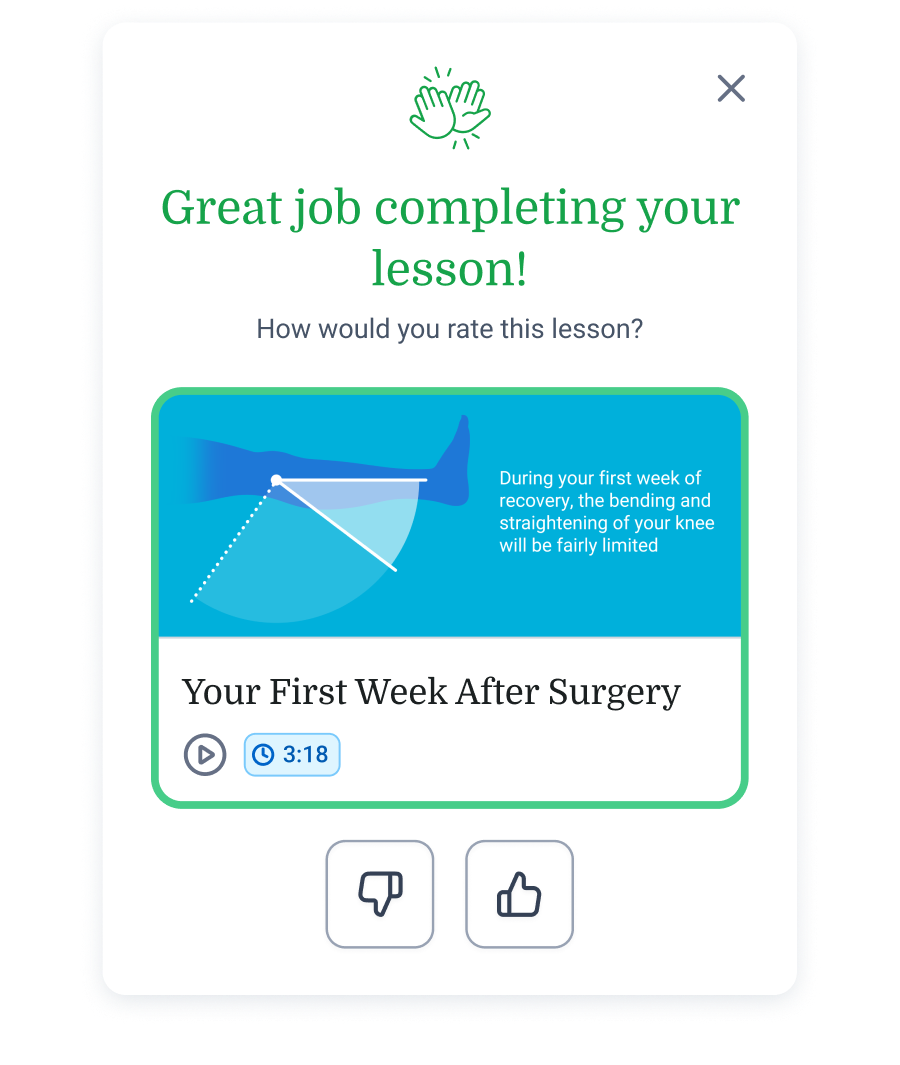 A screenshot of a patient view, completing education for the Surgical Program. This course is called Your First Week After Surgery.