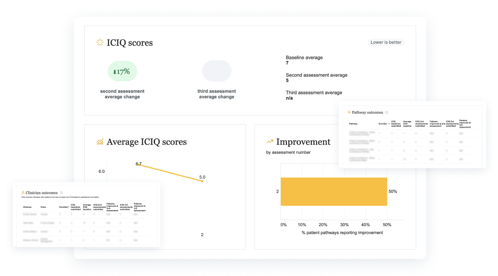 A series of images showing the Pelvic UI Outcomes dashboard for administrators.