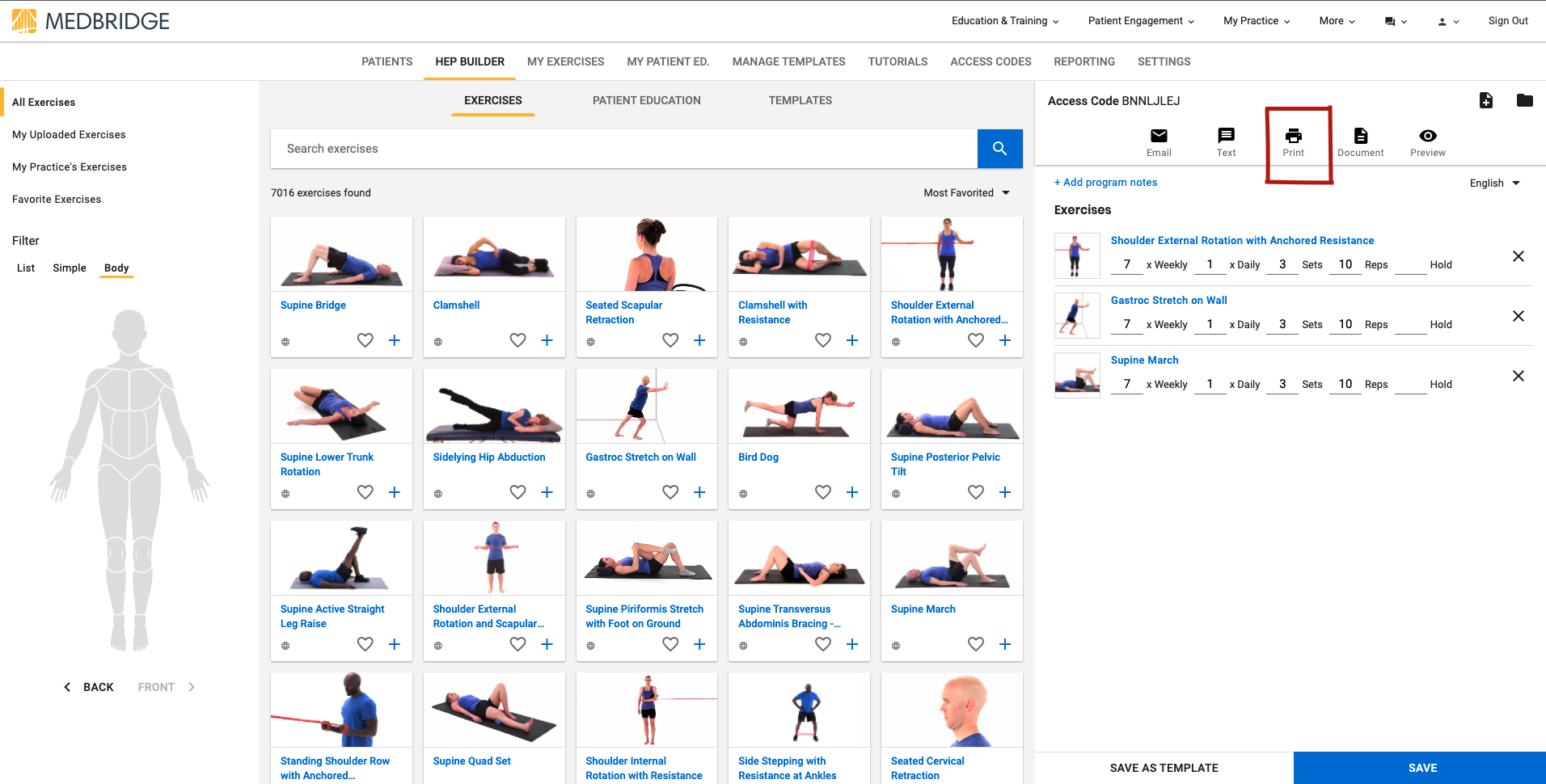 How do I print a Home Exercise Program MedBridge Help Center