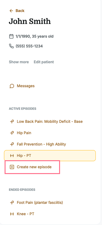 Medbridge Care Create new episode.png